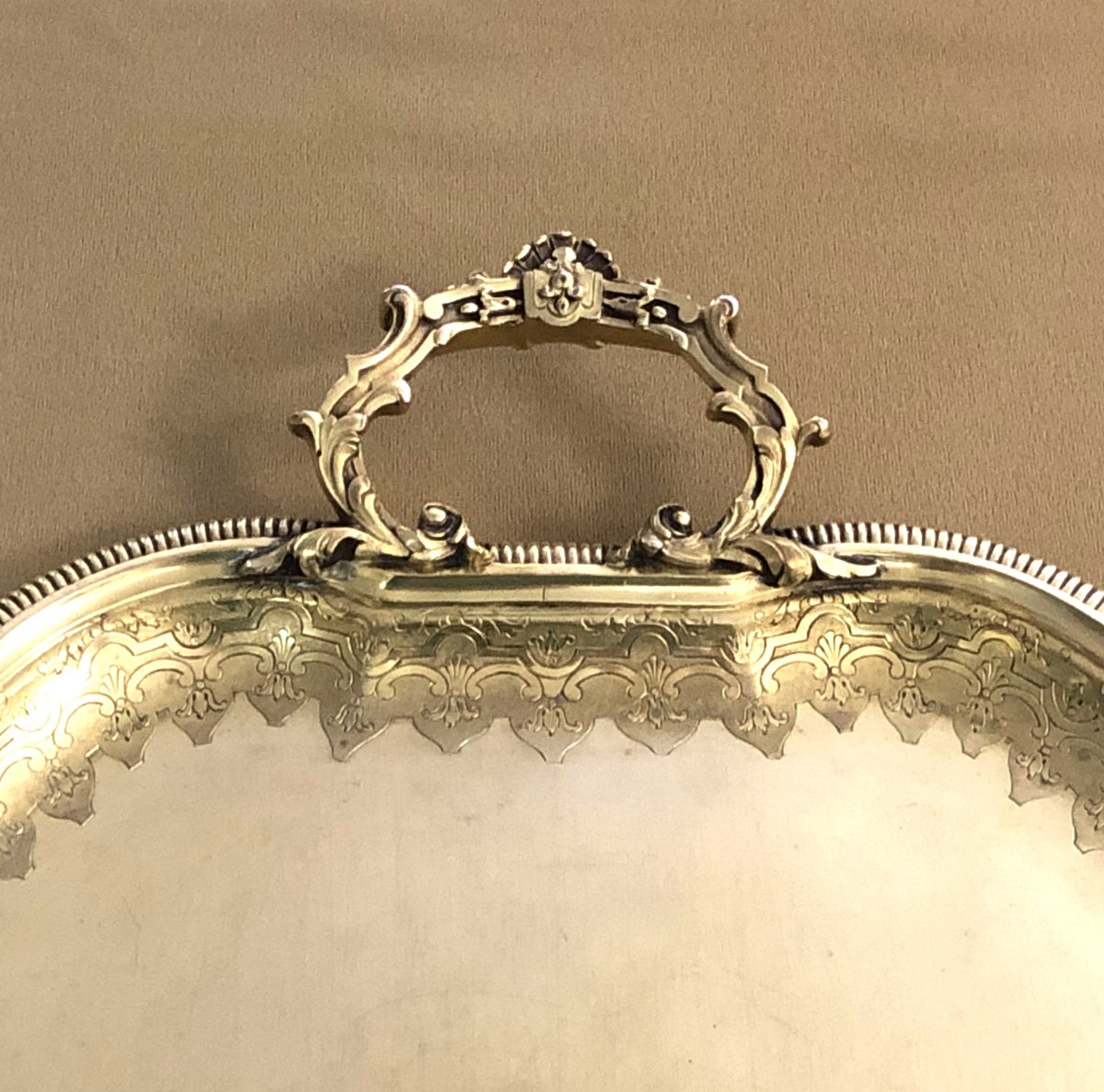 grand plateau de service à anses en métal doré 70 x 43 cm-photo-6