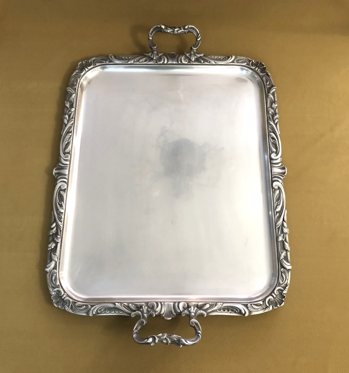 grand plateau de service à anses ERCUIS en métal argenté, modèle REGENCE 67 x 48 cm-photo-1