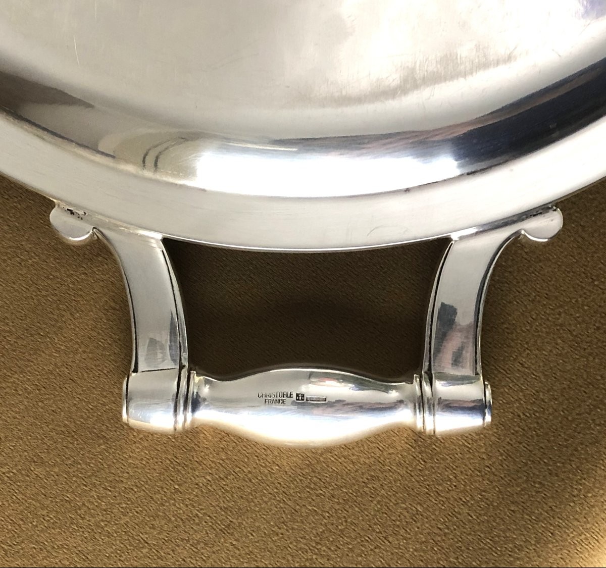 Christofle - Oval Silver-plated Metal Serving Tray, Louis XIV Model, "à La Bérain" Decoration -photo-4