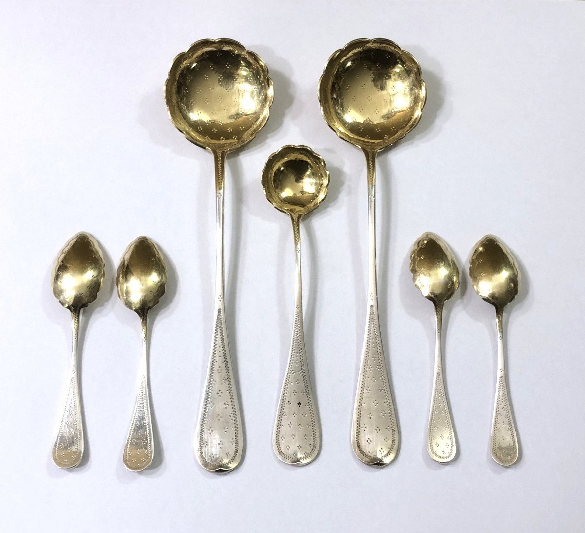 service à condiments et à confiture / couverts en argent massif MINERVE