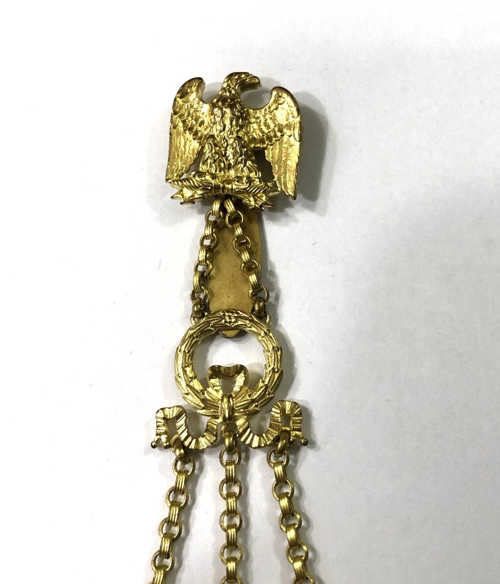 Antique Chatelaine Key In Pomponne For A Pocket Watch With Eagle Decoration, 19th Century-photo-2