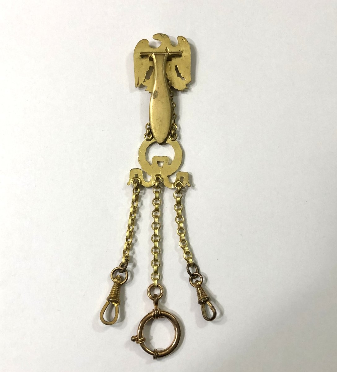 Antique Chatelaine Key In Pomponne For A Pocket Watch With Eagle Decoration, 19th Century-photo-1