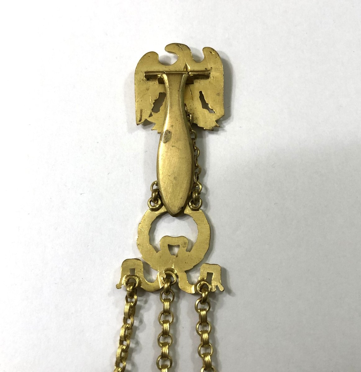 Antique Chatelaine Key In Pomponne For A Pocket Watch With Eagle Decoration, 19th Century-photo-2