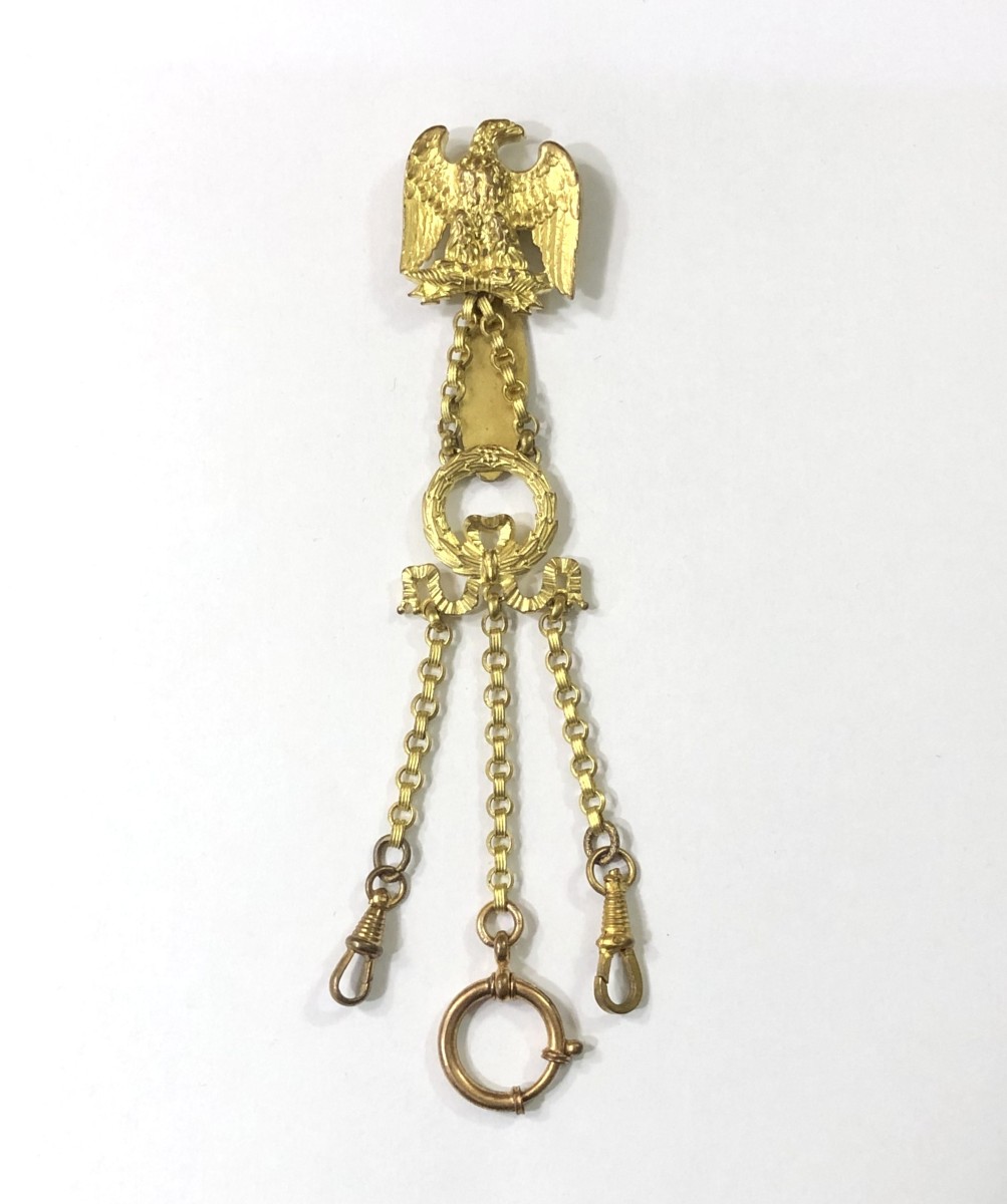 Antique Chatelaine Key In Pomponne For A Pocket Watch With Eagle Decoration, 19th Century