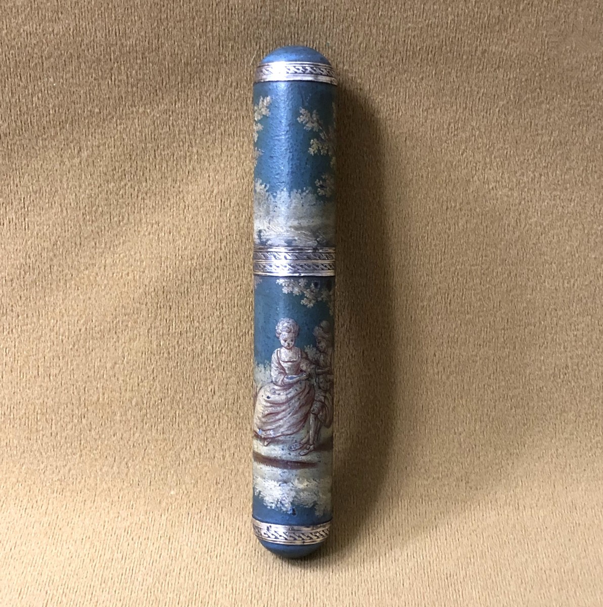 étui à message dit " billet doux "  d'époque LOUIS XVI en vernis martin et argent massif XVIIIe-photo-1