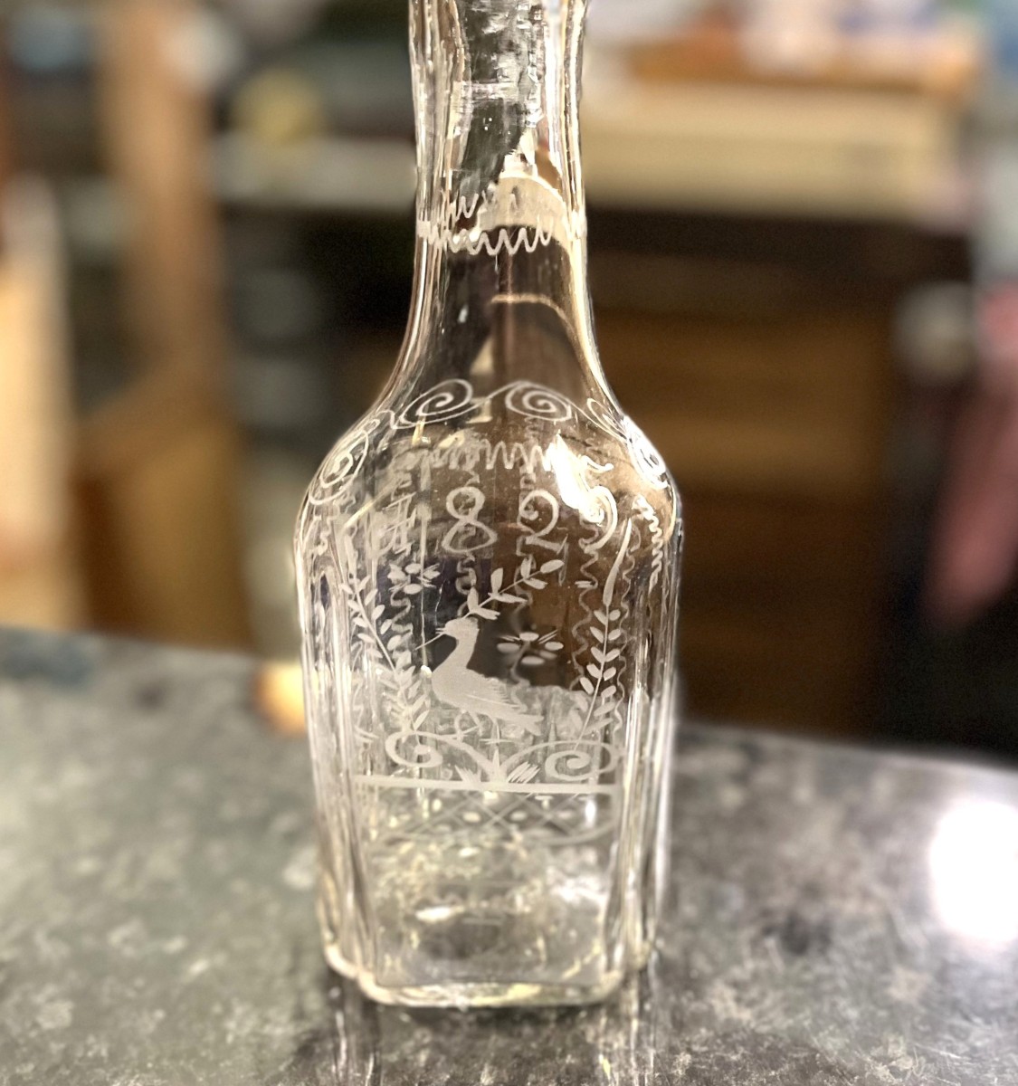 Antique Blown Glass Baptismal Bottle From Flühli (switzerland) Dated 1829-photo-2