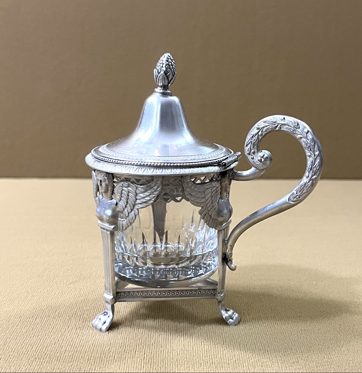 Solid Silver Mustard Pot From The Empire-consulate Period, Rooster Hallmark-photo-3