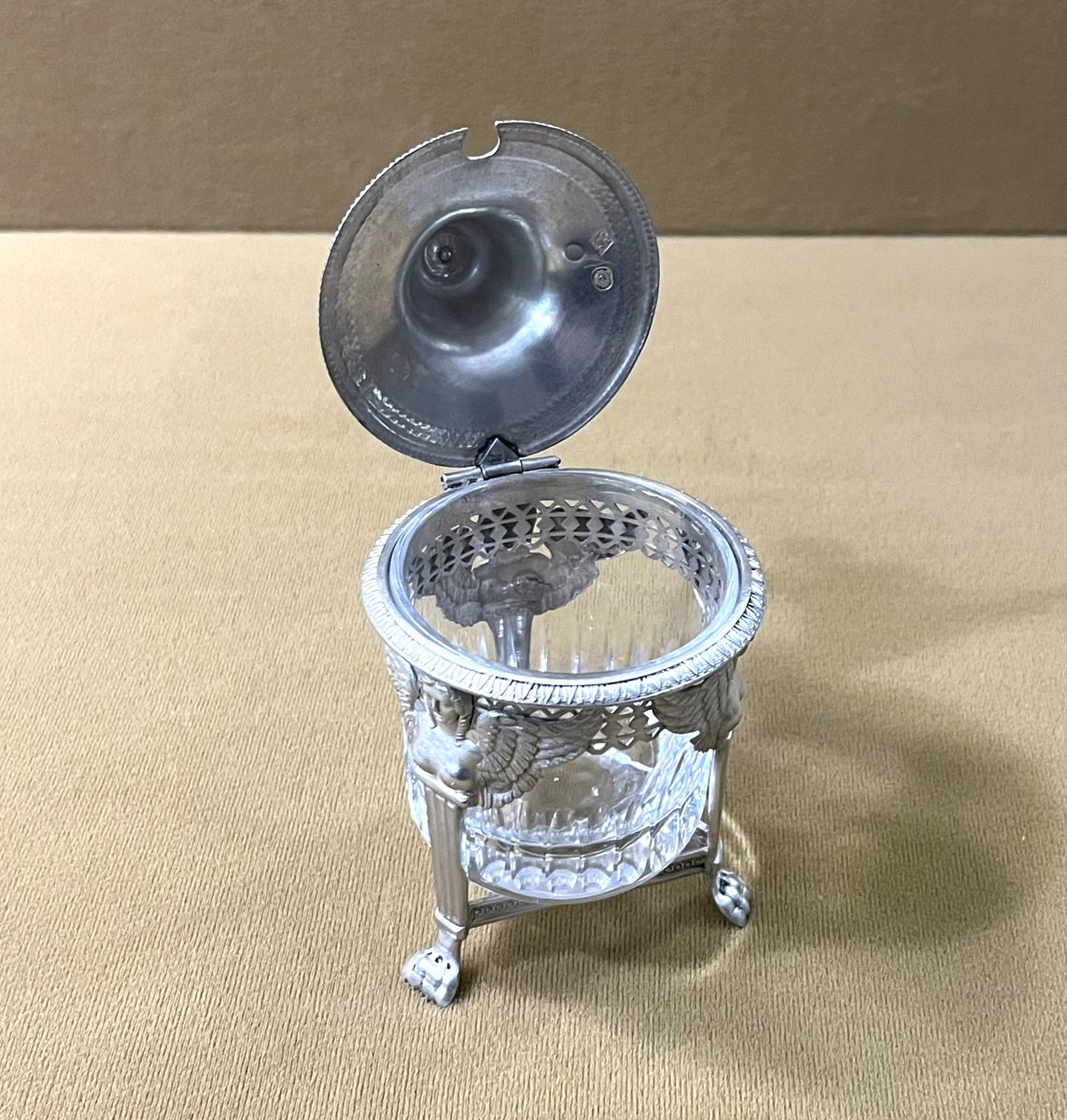 Solid Silver Mustard Pot From The Empire-consulate Period, Rooster Hallmark-photo-2