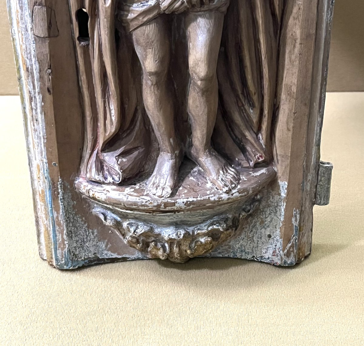 Antique Carved Wooden Tabernacle Door Depicting Christ, 18th Century-photo-3