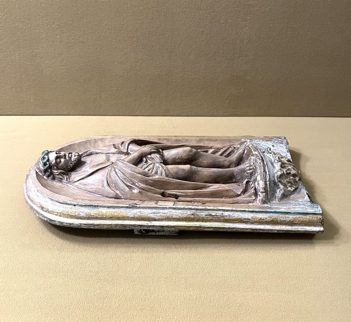 Antique Carved Wooden Tabernacle Door Depicting Christ, 18th Century-photo-3