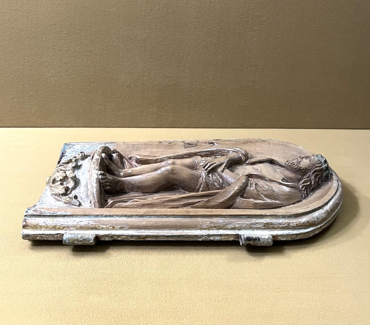 Antique Carved Wooden Tabernacle Door Depicting Christ, 18th Century-photo-5