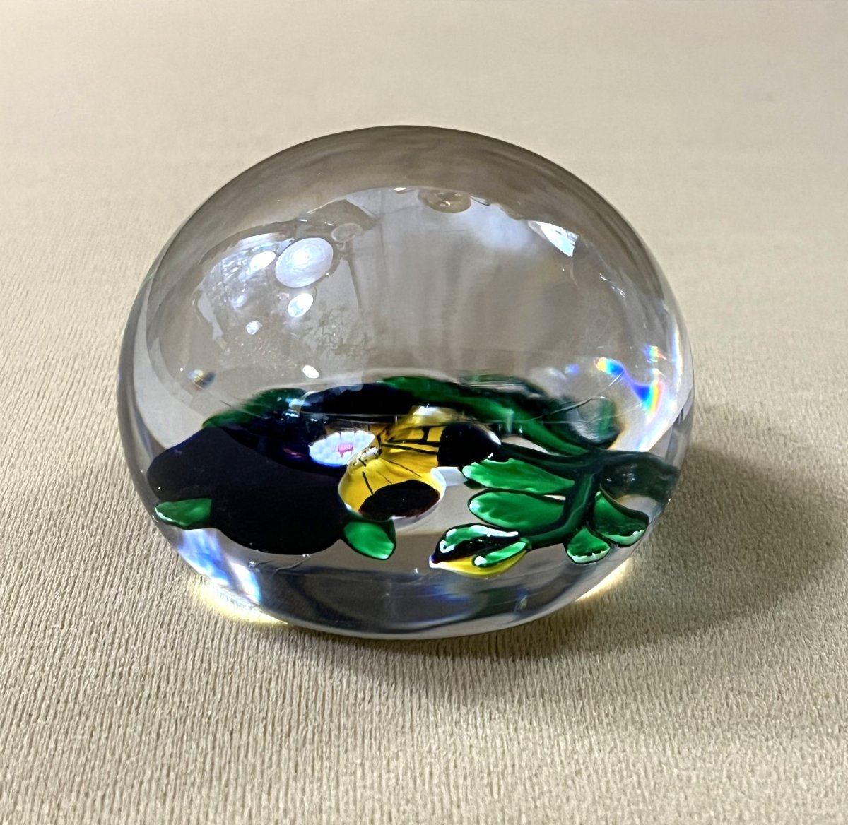 Baccarat - Antique Crystal Paperweight/sulfide Decorated With A Pansy-photo-4