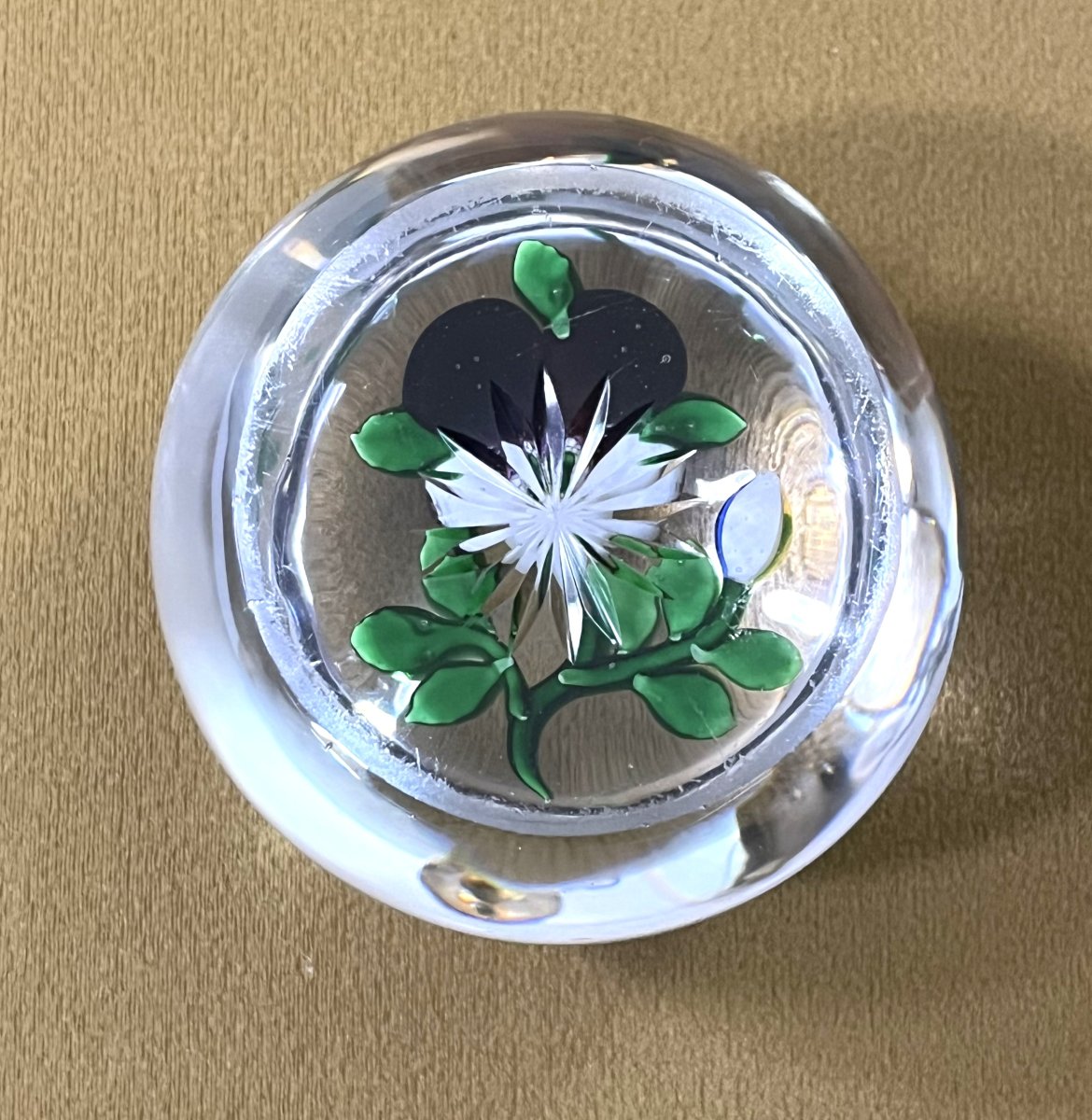 Baccarat - Antique Crystal Paperweight/sulfide Decorated With A Pansy-photo-2