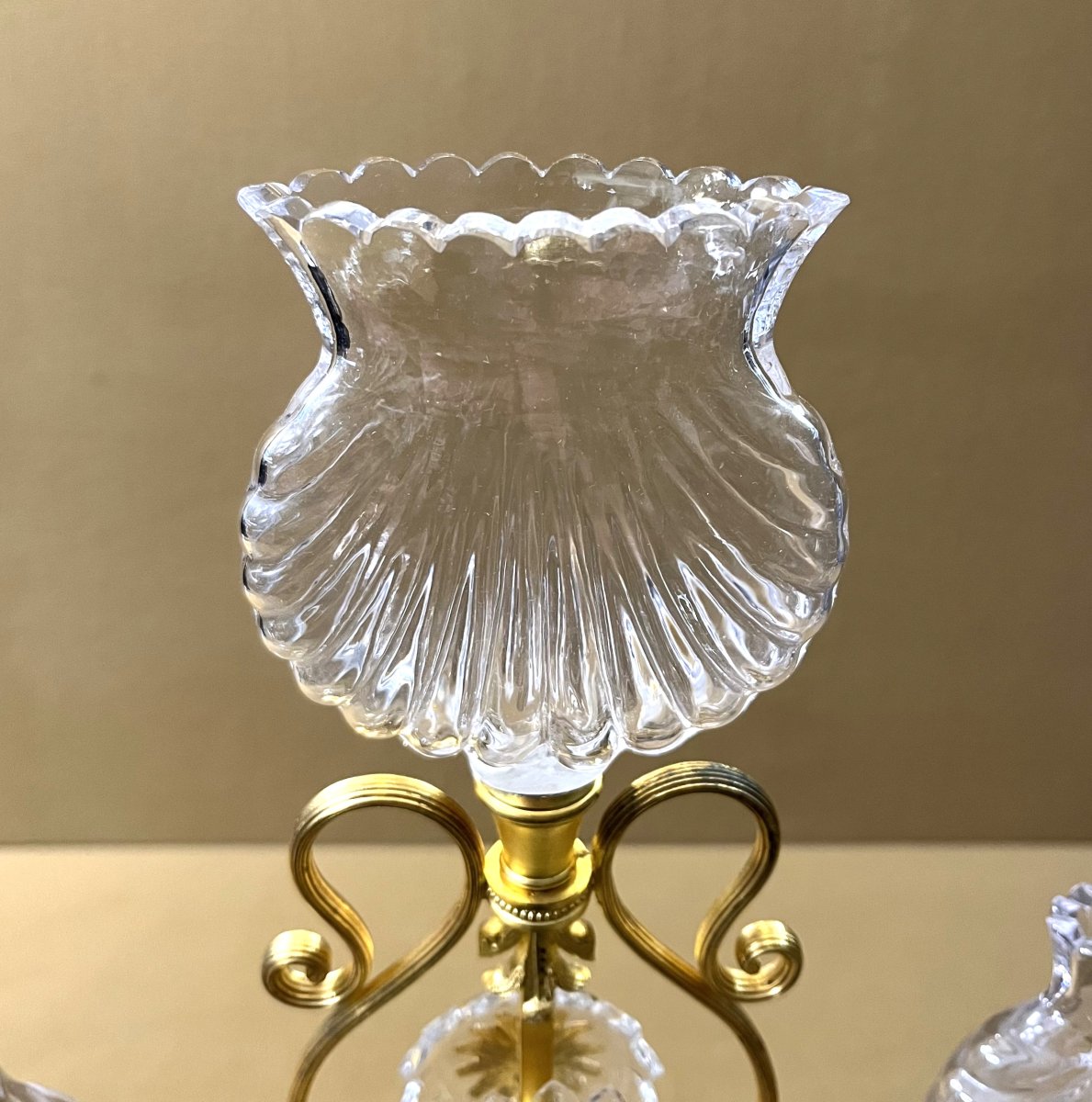 Antique Centerpiece With Three Crystal And Gilt Bronze Flower Holders, 19th Century-photo-4