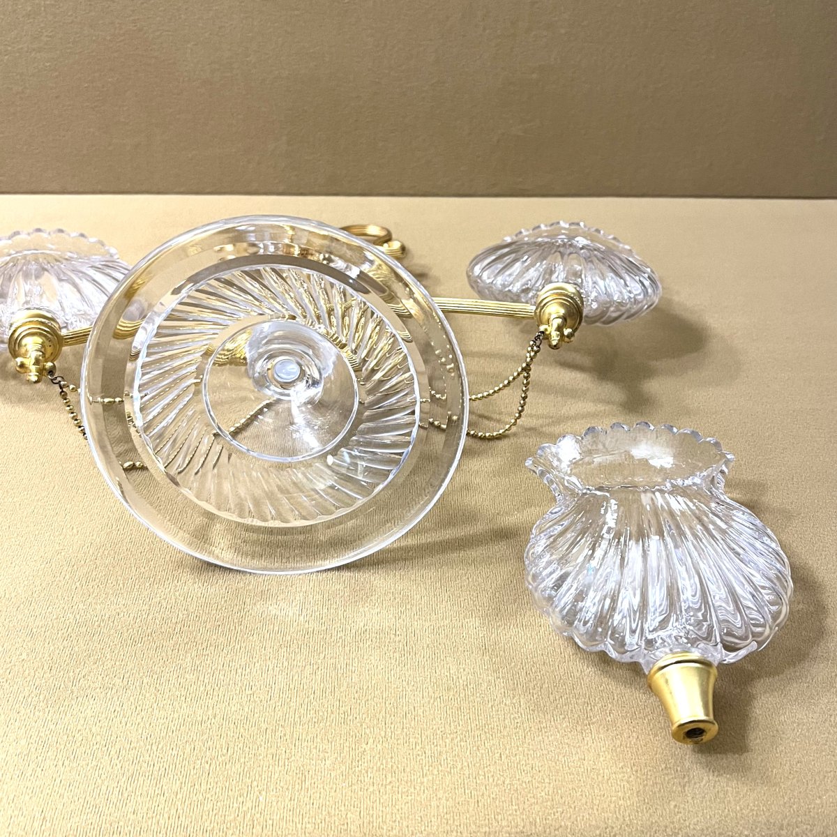 Antique Centerpiece With Three Crystal And Gilt Bronze Flower Holders, 19th Century-photo-4