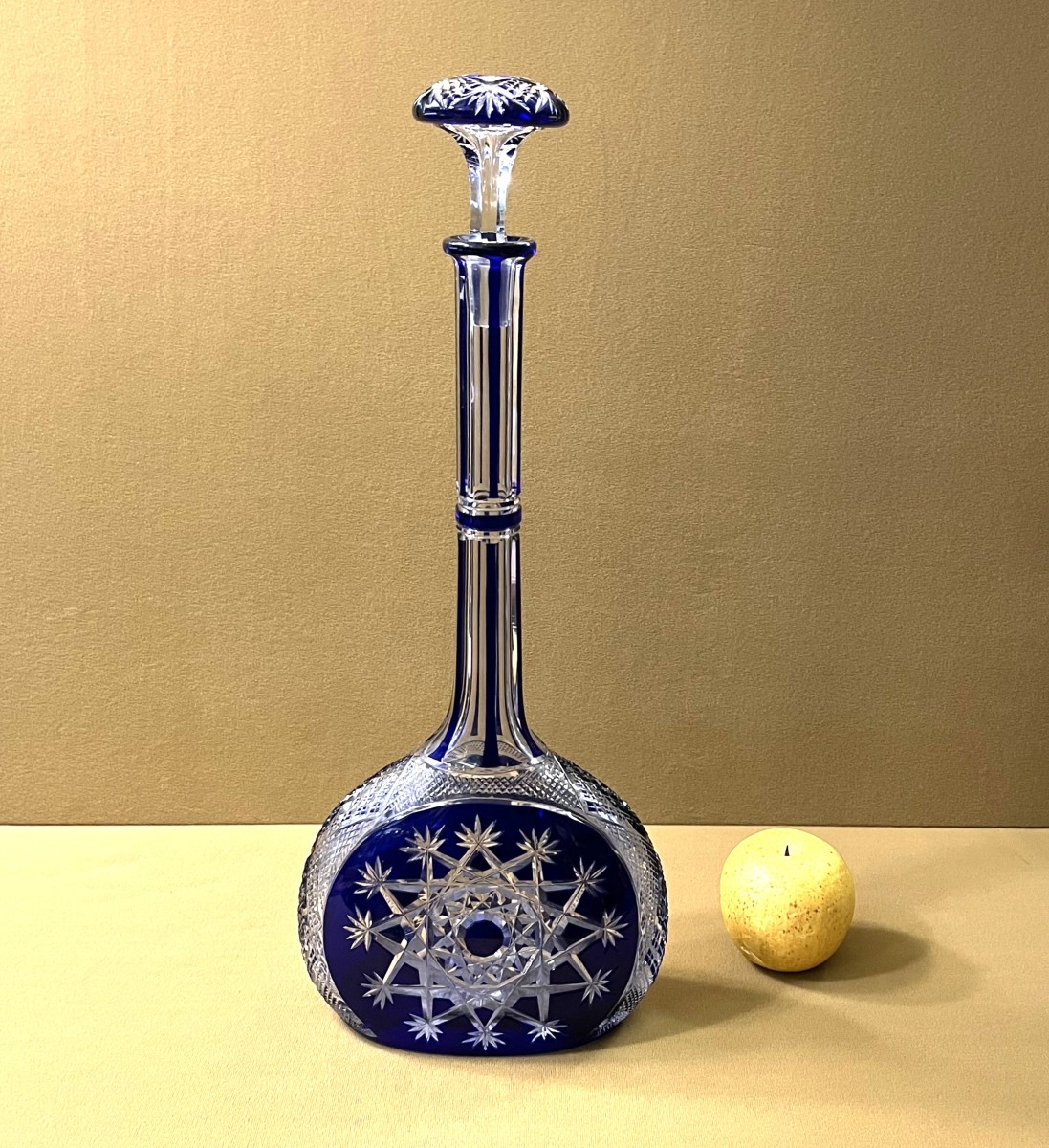 Antique "mandoline" Decanter In Baccarat Crystal With Blue Overlay, Model Known As "tsar's"-photo-3