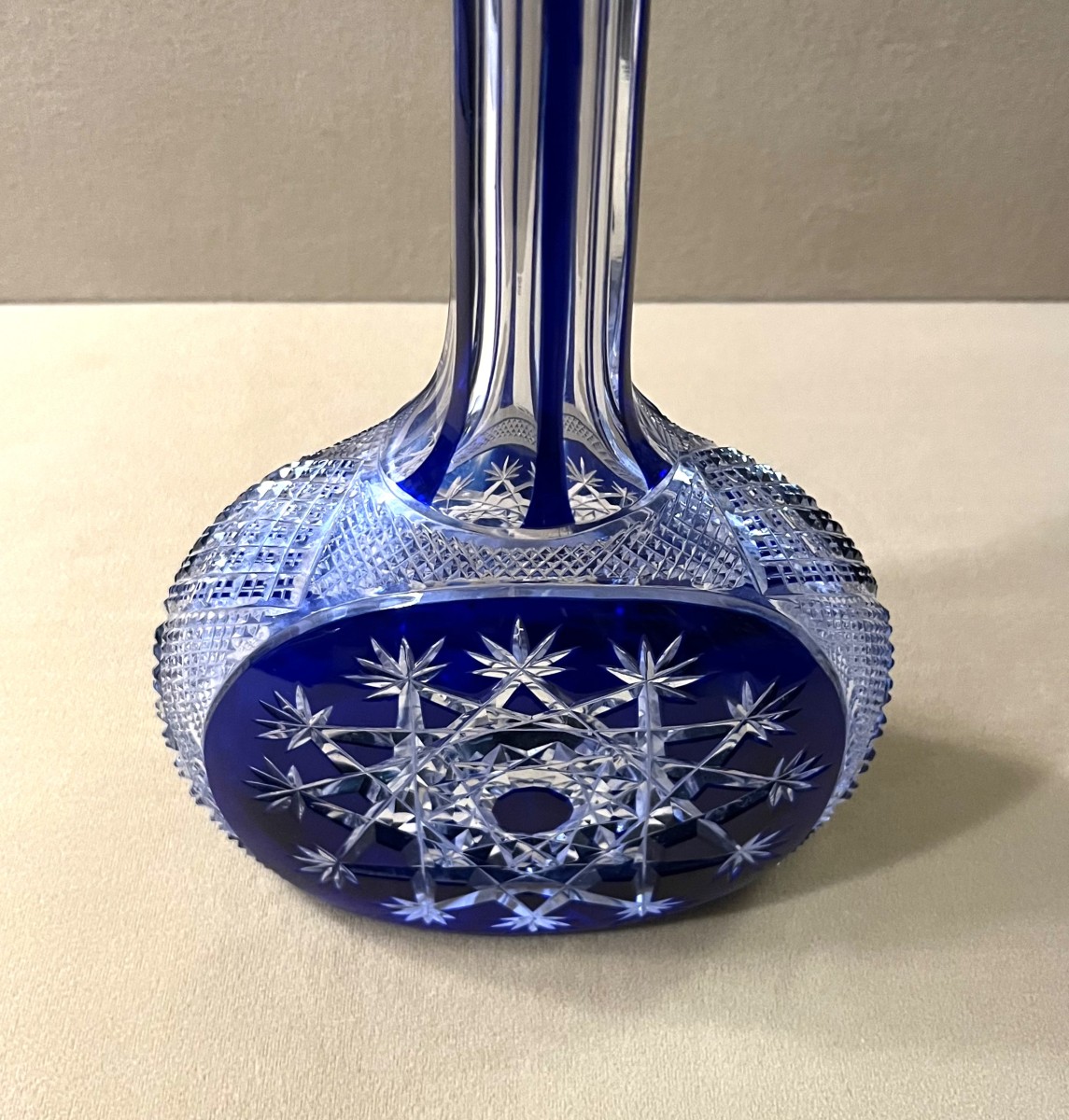 Antique "mandoline" Decanter In Baccarat Crystal With Blue Overlay, Model Known As "tsar's"-photo-1