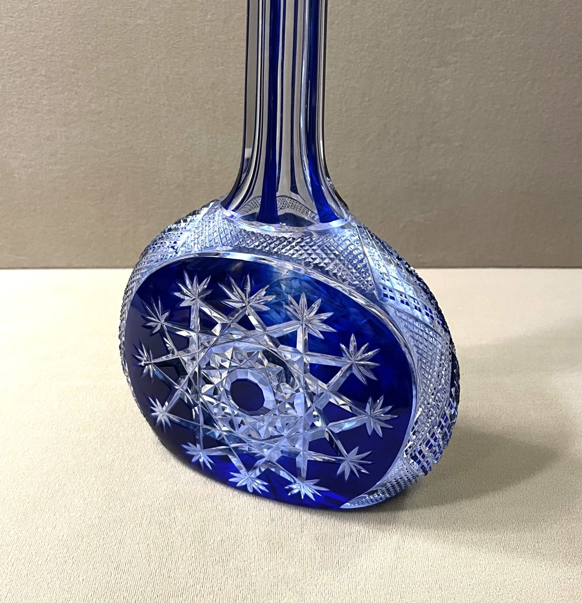 Antique "mandoline" Decanter In Baccarat Crystal With Blue Overlay, Model Known As "tsar's"-photo-2