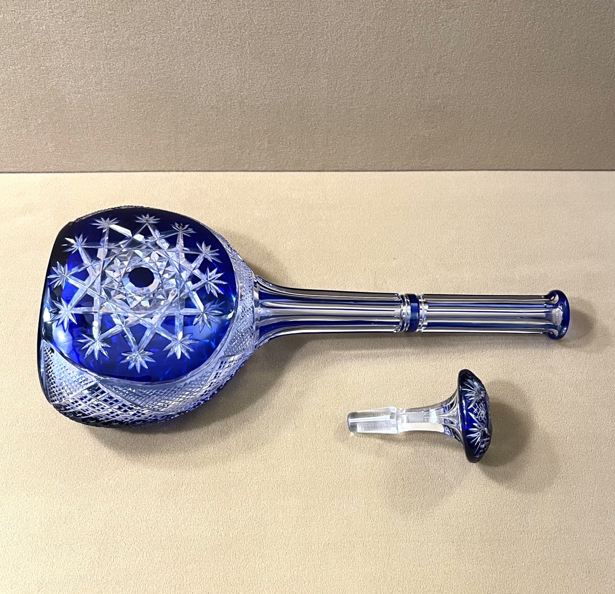 Antique "mandoline" Decanter In Baccarat Crystal With Blue Overlay, Model Known As "tsar's"-photo-4