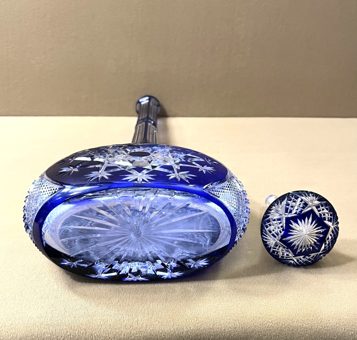 Antique "mandoline" Decanter In Baccarat Crystal With Blue Overlay, Model Known As "tsar's"-photo-6