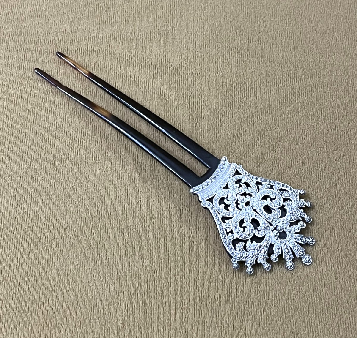 ancien peigne à chignon / cheveux en écaille et argent massif, époque Napoléon III-photo-5