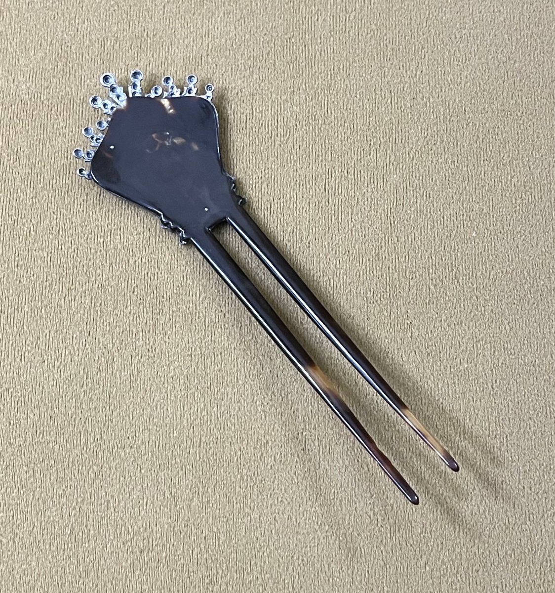 ancien peigne à chignon / cheveux en écaille et argent massif, époque Napoléon III-photo-6