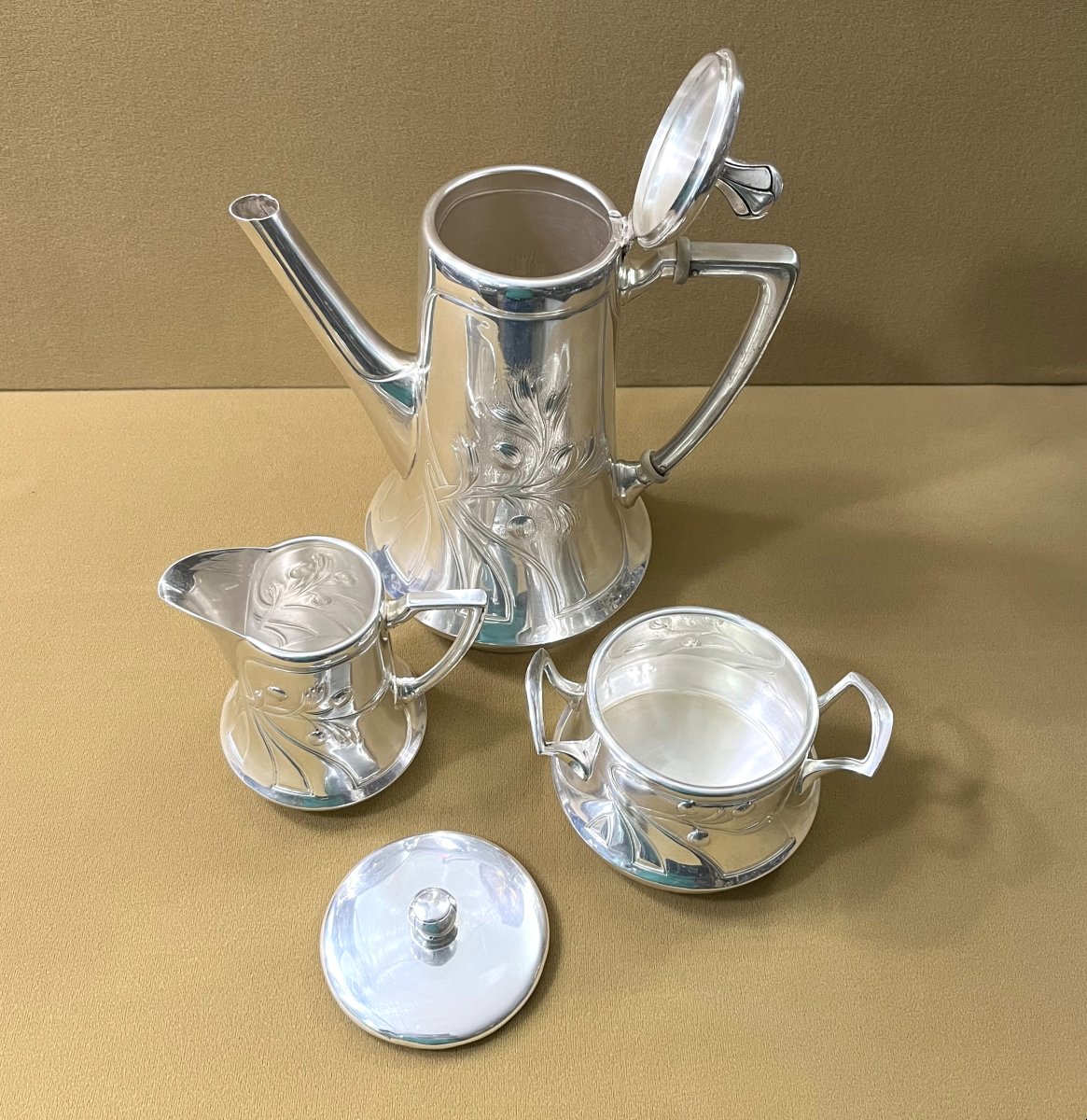Otto Bottcher Erben - Art Nouveau Silver-plated Coffee Service, Hallmarked Obe-photo-1