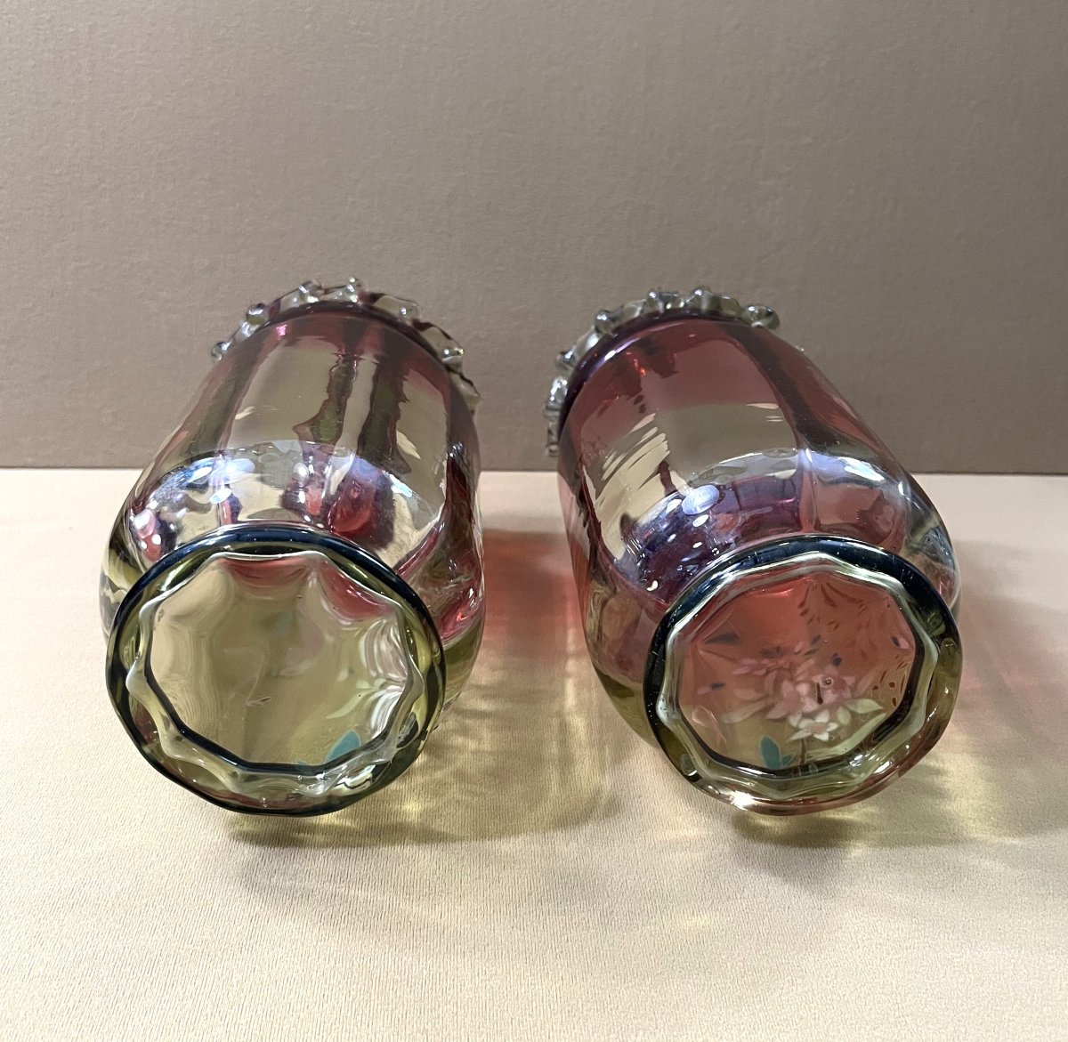 Théodore Legras - Pair Of "rosario" Enameled Glass Vases-photo-3