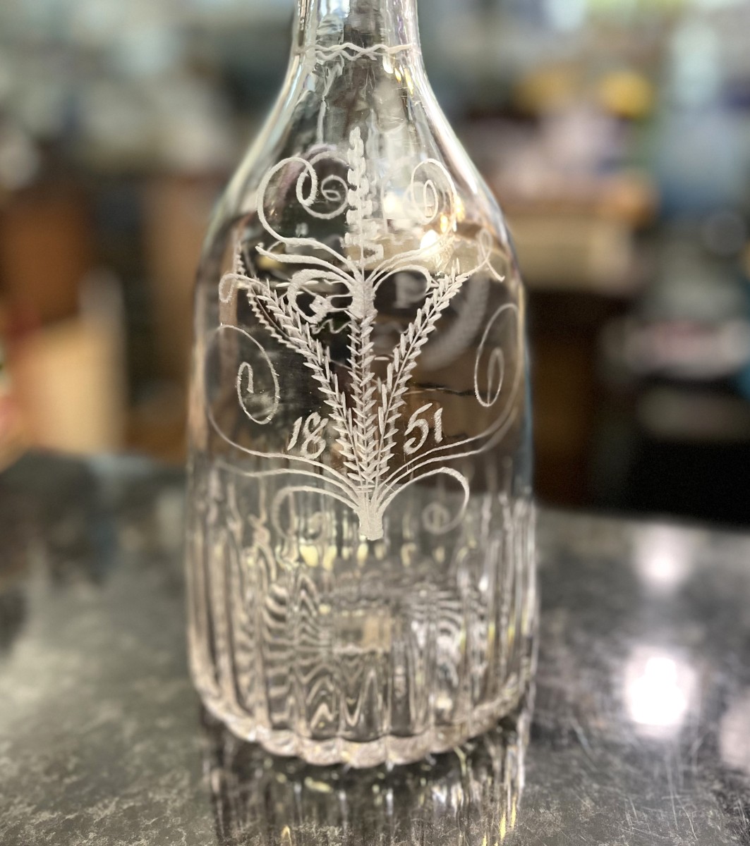 ancienne bouteille de mariage en verre soufflé de Flühli (Suisse) daté 1851-photo-2