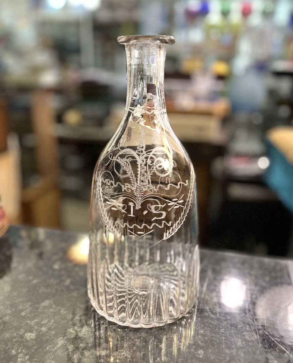 ancienne bouteille de mariage en verre soufflé de Flühli (Suisse) daté 1851-photo-3
