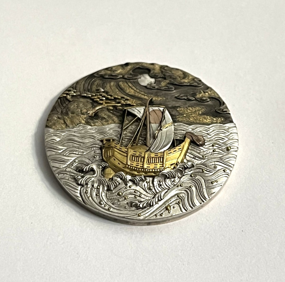 médaillon Japonais en SHAKUDO et SHIBUICHI période MEIJI-photo-2