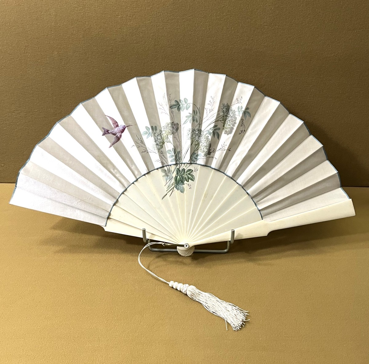 Antique Painted Silk Fan With A Bone Frame, Late 19th Century