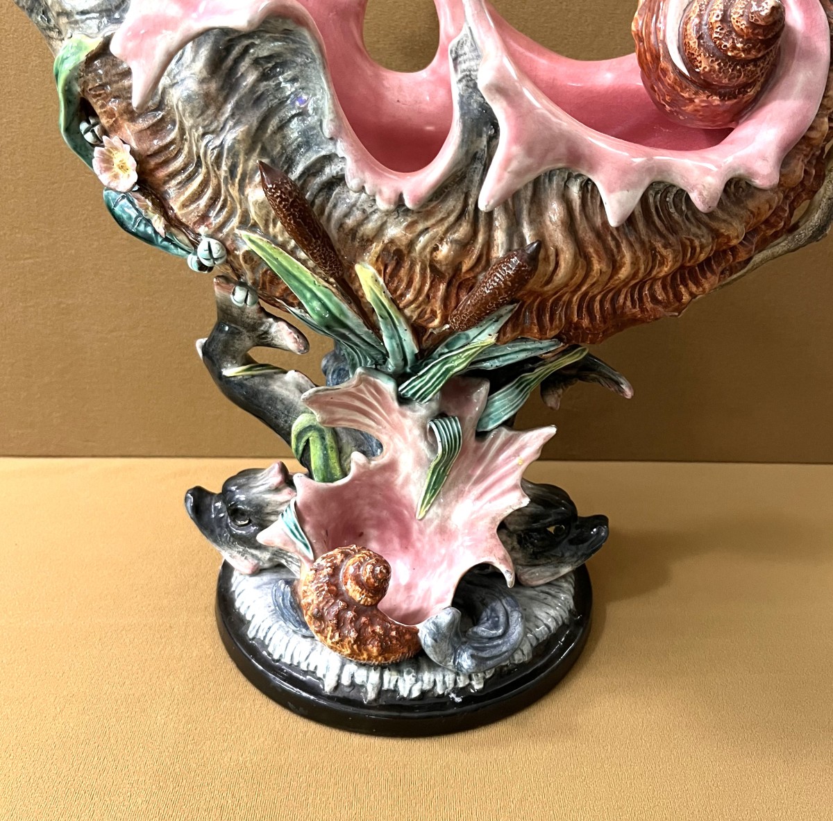 Impressive Polychrome Majolica Slipware Centerpiece, Late 19th Century-photo-3