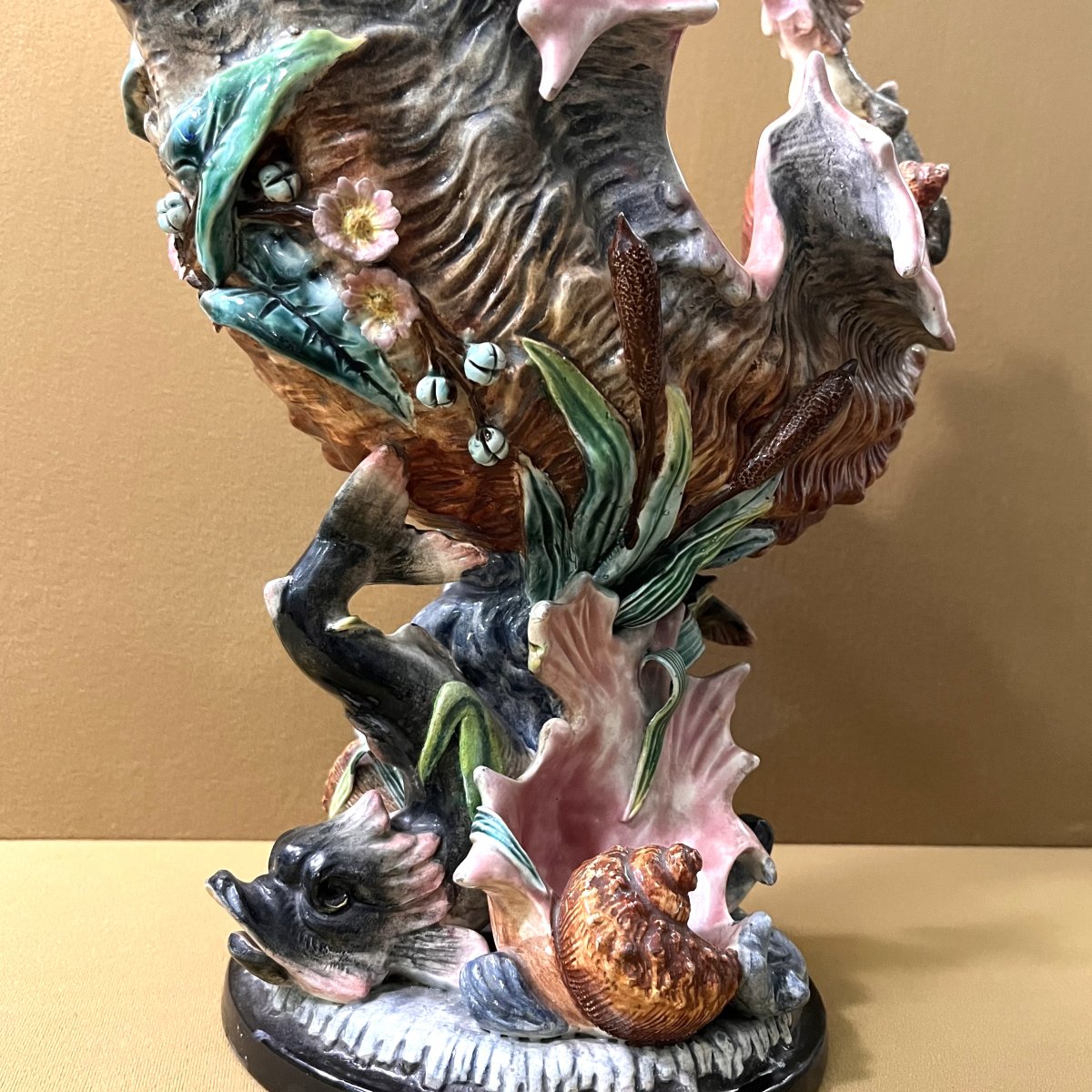 Impressive Polychrome Majolica Slipware Centerpiece, Late 19th Century-photo-7