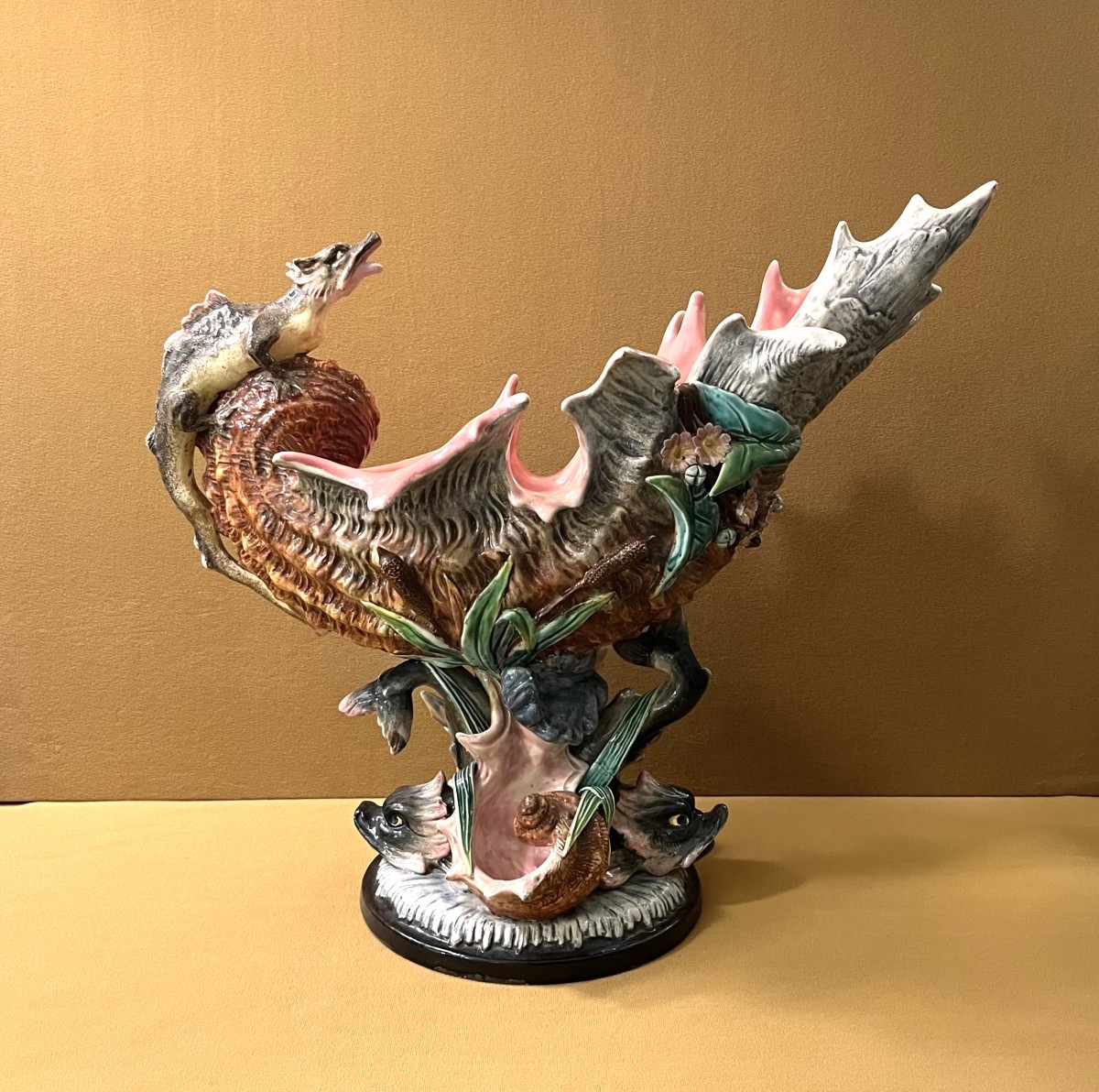 Impressive Polychrome Majolica Slipware Centerpiece, Late 19th Century