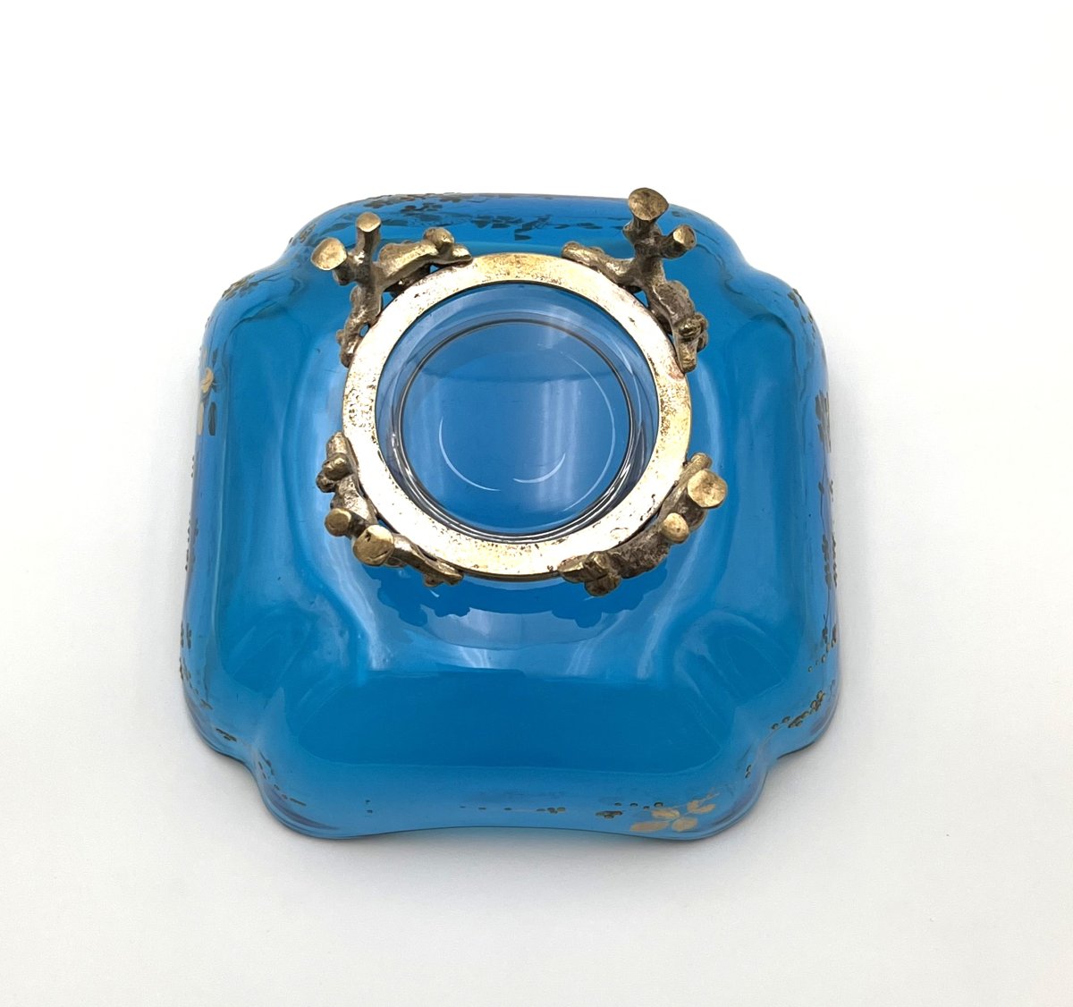 BACCARAT - coupe en cristal bleu émaillé sur base en bronze, fin XIXème-photo-6