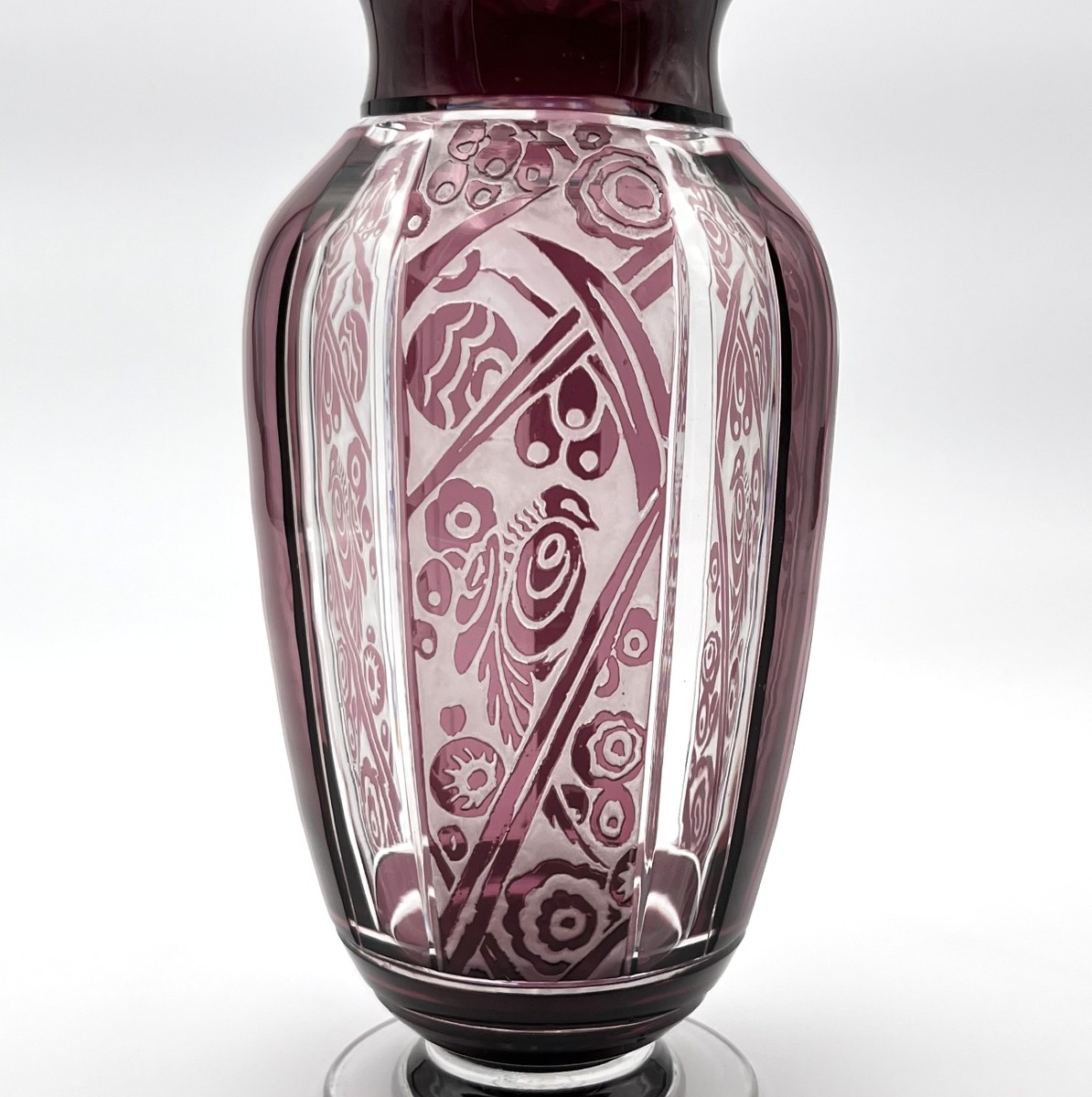 Cristalleries De Nancy - Antique Art Deco Period Vase In Double-layered Crystal, Amethyst -photo-2