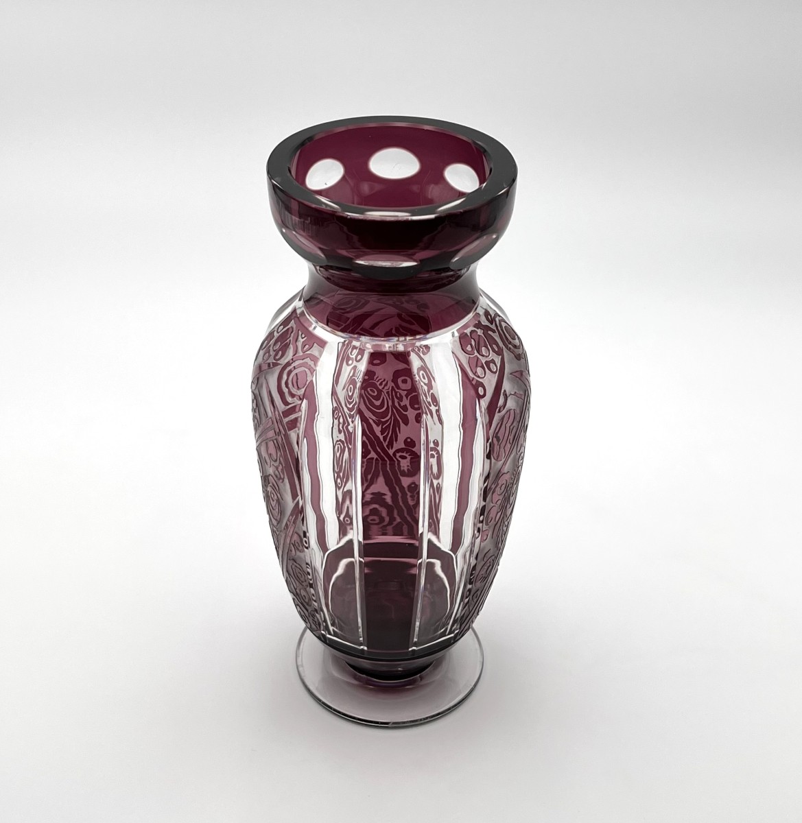 Cristalleries De Nancy - Antique Art Deco Period Vase In Double-layered Crystal, Amethyst -photo-3