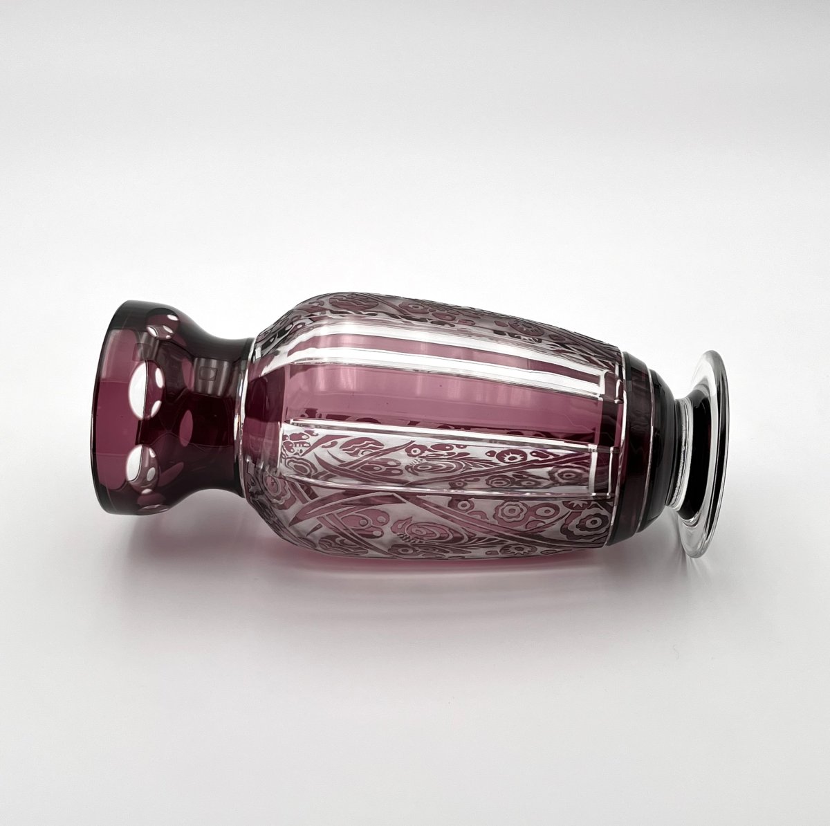 Cristalleries De Nancy - Antique Art Deco Period Vase In Double-layered Crystal, Amethyst -photo-4