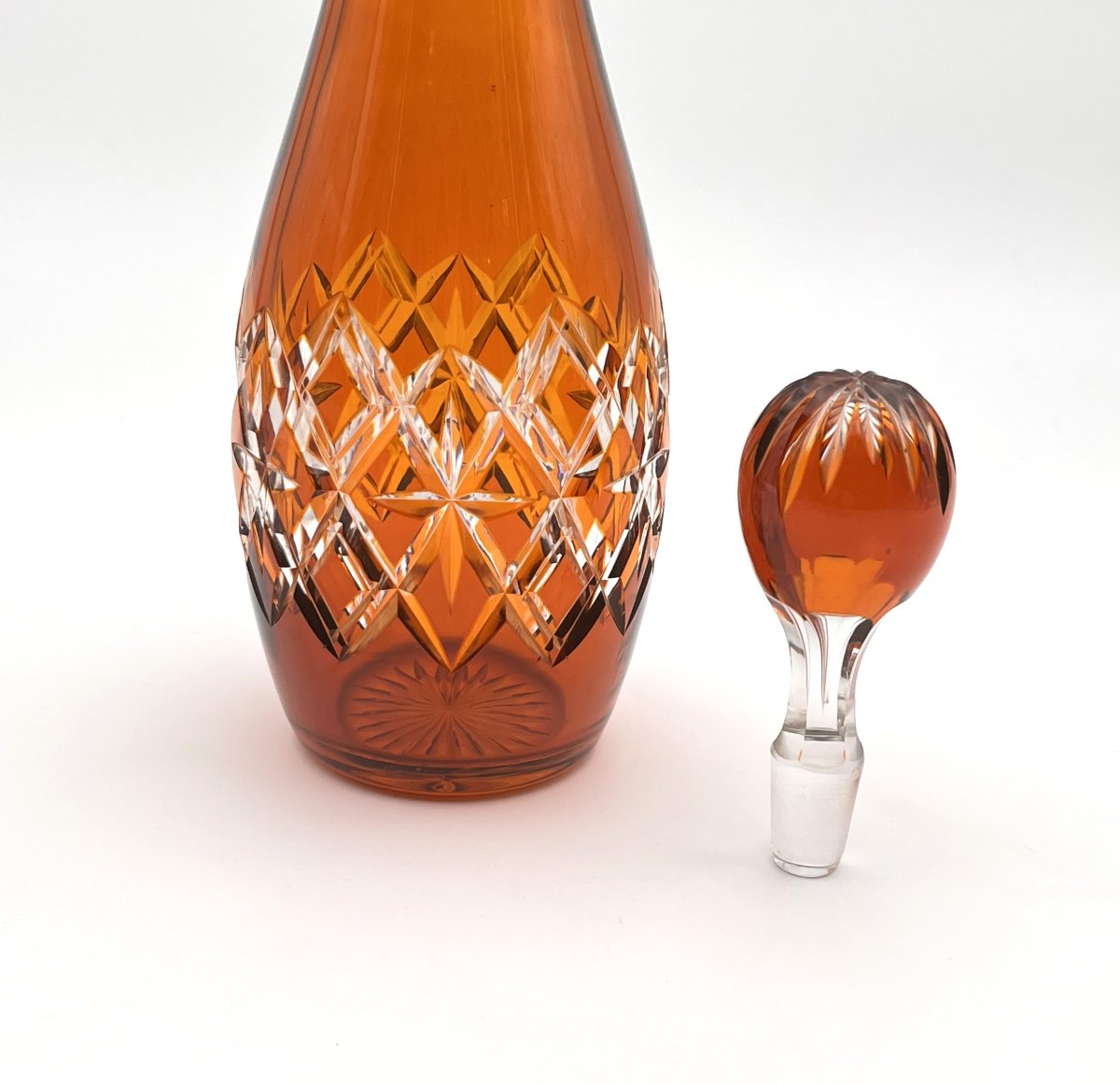 Baccarat - Superb Antique Cut Crystal Decanter With Orange Lining, 45 Cm-photo-2
