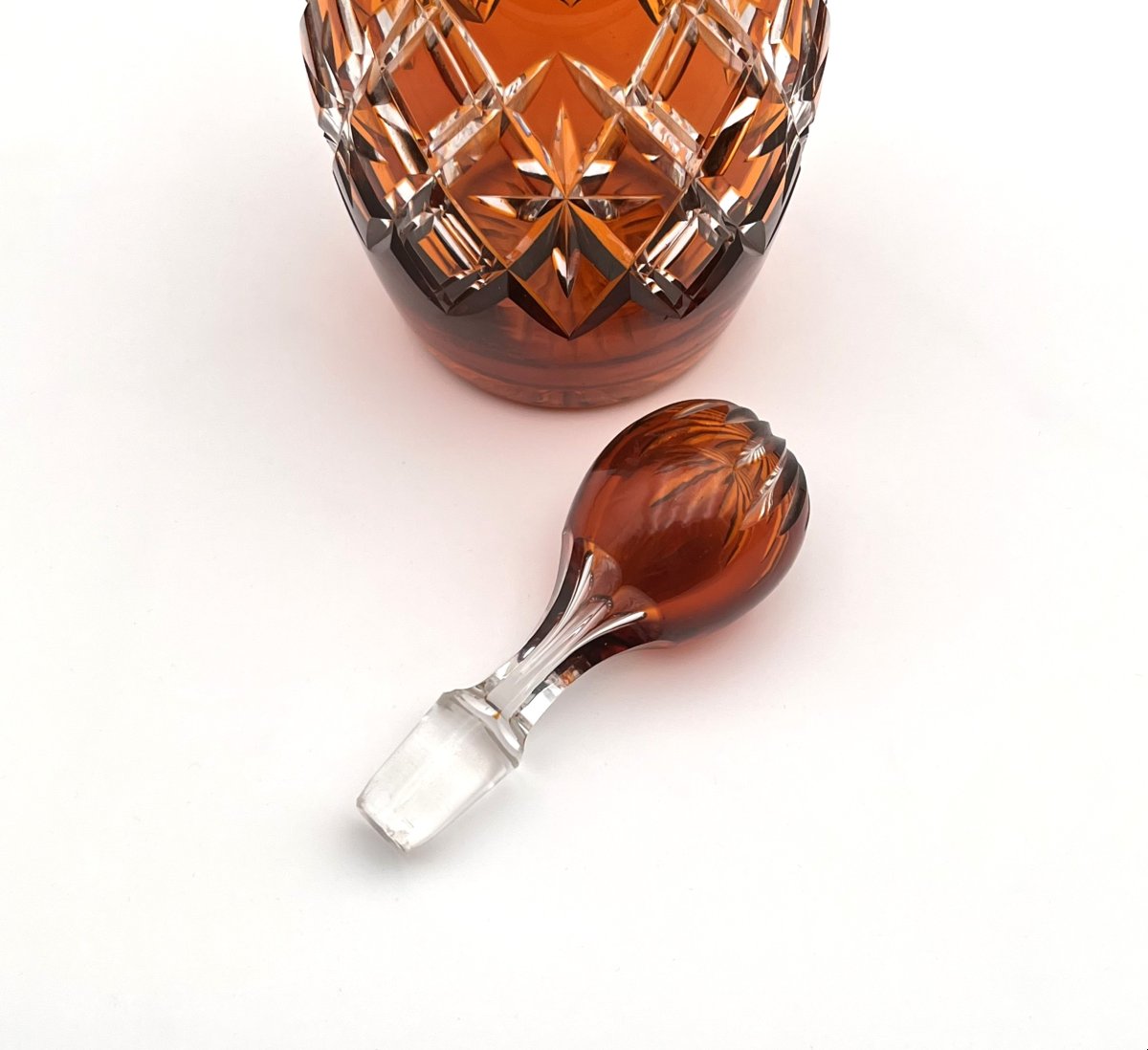 Baccarat - Superb Antique Cut Crystal Decanter With Orange Lining, 45 Cm-photo-3