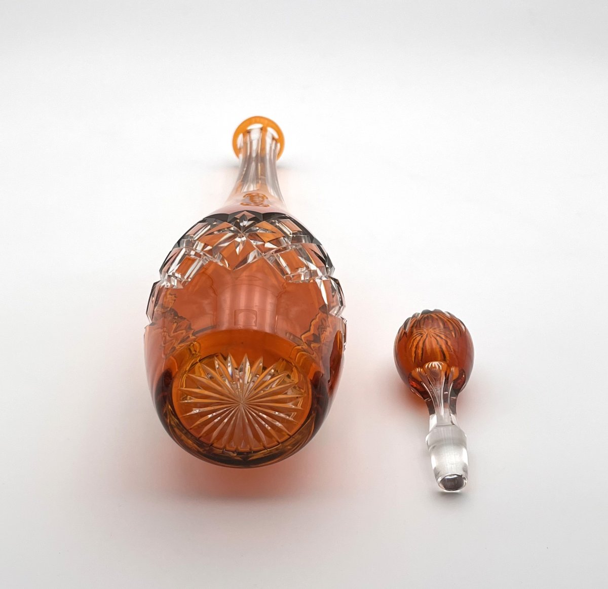 Baccarat - Superb Antique Cut Crystal Decanter With Orange Lining, 45 Cm-photo-5
