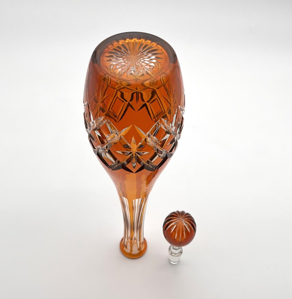 Baccarat - Superb Antique Cut Crystal Decanter With Orange Lining, 45 Cm-photo-6