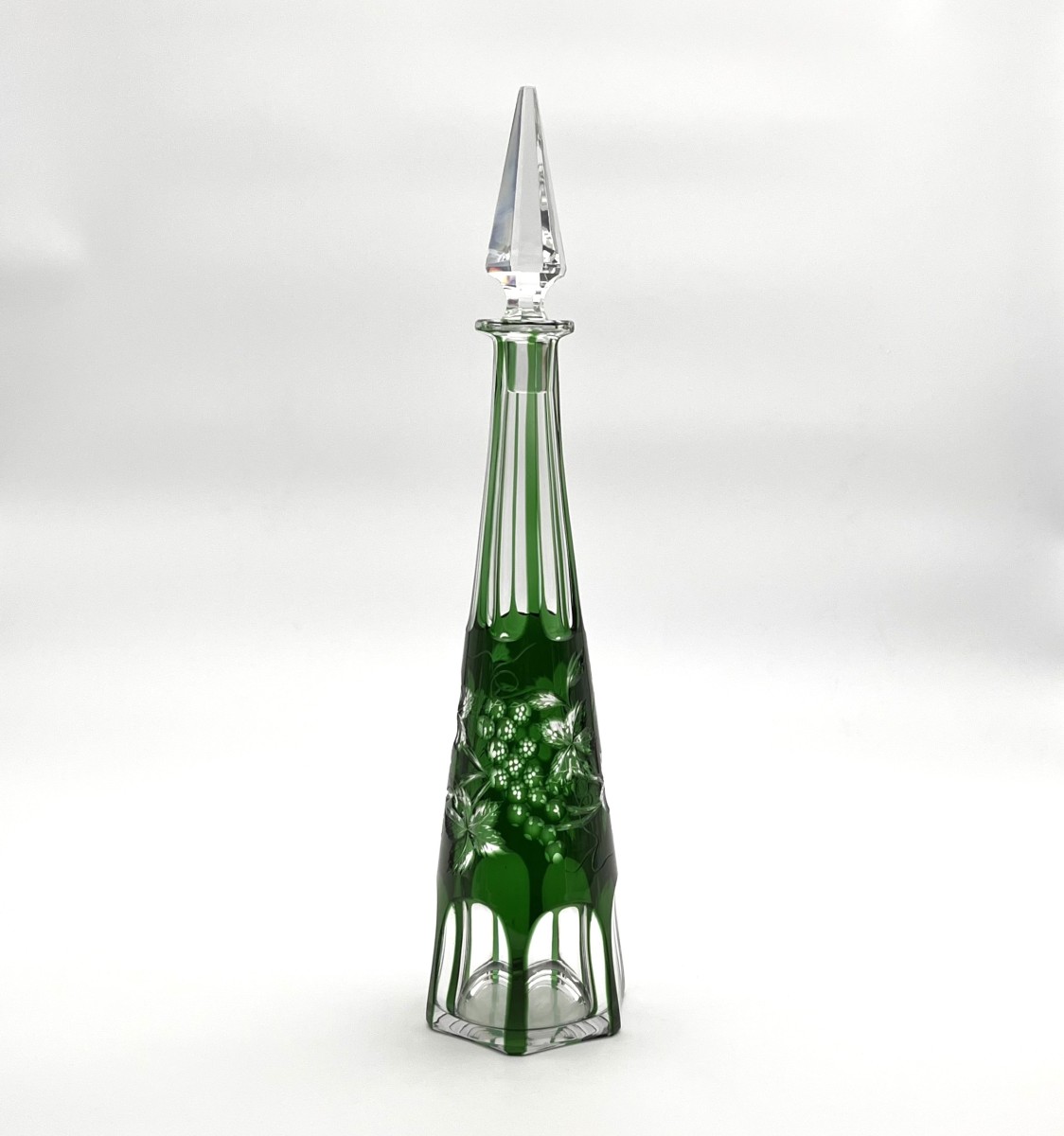 Baccarat - Antique Cut Crystal Decanter With Green Overlay And Vine Decoration