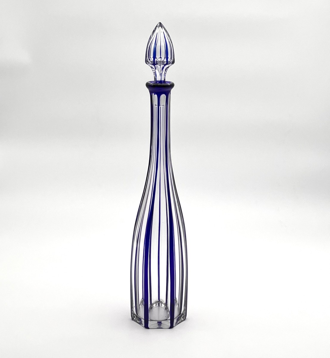Baccarat - Antique Cut Crystal Decanter With Blue Overlay, Malmaison Model, 45.5 Cm