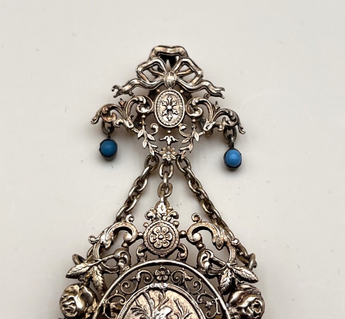 Antique Vermeil Sterling Silver Jewelry - Pendant Convertible Into A Brooch - 19th Century-photo-1