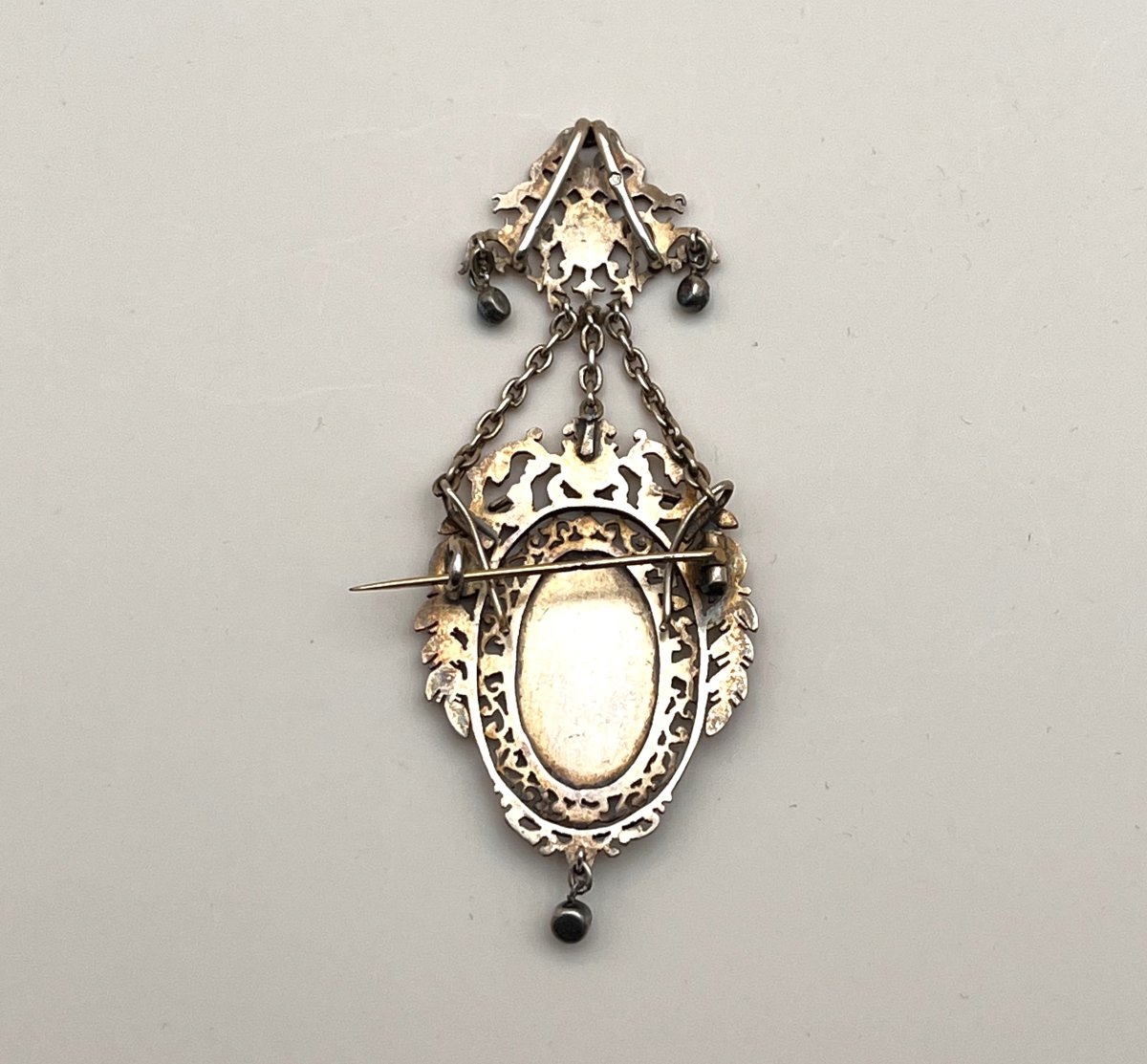 Antique Vermeil Sterling Silver Jewelry - Pendant Convertible Into A Brooch - 19th Century-photo-2