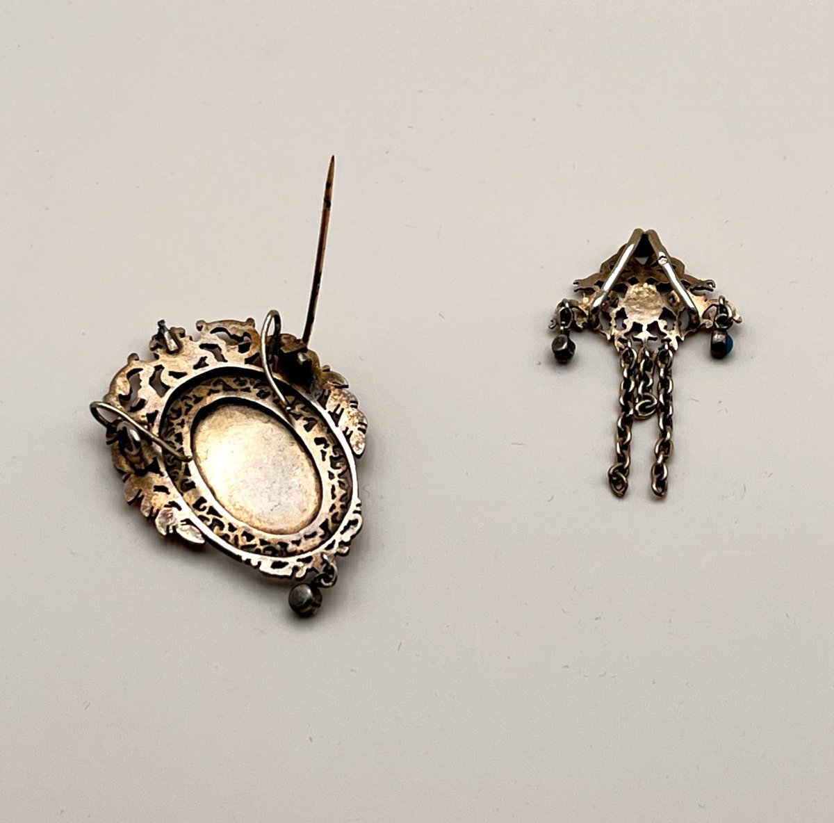 Antique Vermeil Sterling Silver Jewelry - Pendant Convertible Into A Brooch - 19th Century-photo-4