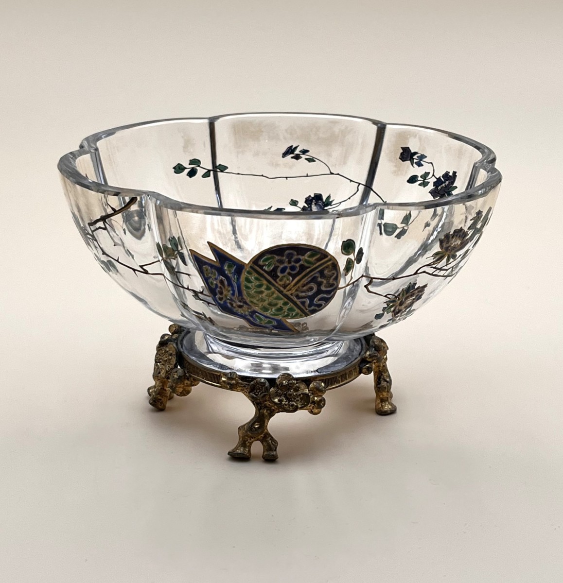 BACCARAT - coupe en cristal à décor Japonisant émaillé, monture en bronze, fin XIXème-photo-2