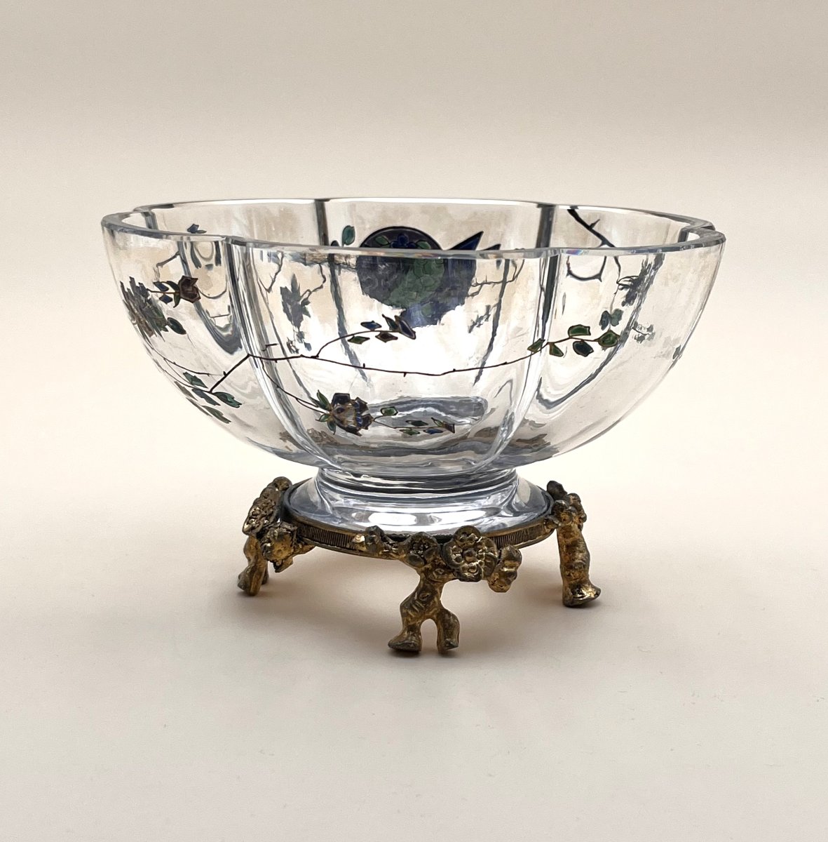 BACCARAT - coupe en cristal à décor Japonisant émaillé, monture en bronze, fin XIXème-photo-2